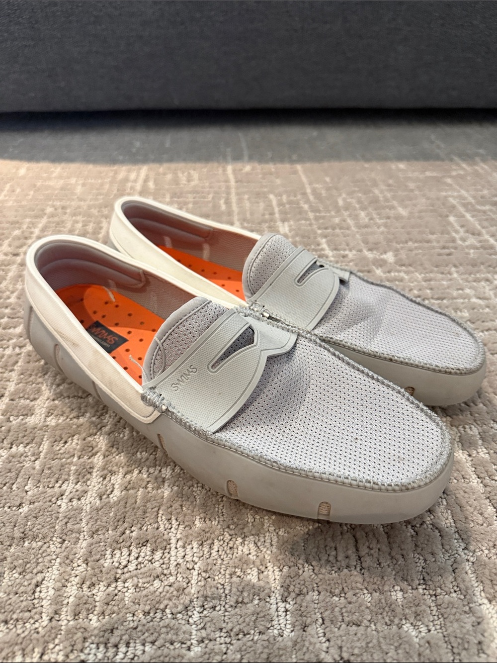 Swims Men’s White Perforated Slip-On Loafers with Orange Insole